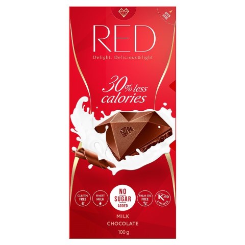 Czekolada mleczna 30% mniej kalorii RED Delight, 100g