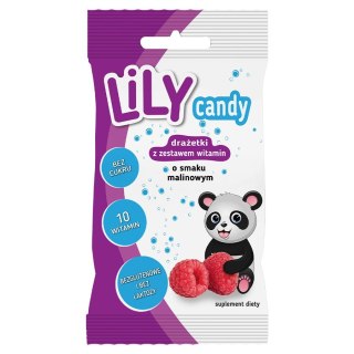 Drażetki o smaku malinowym z zestawem 10 witamin LILY Candy, 40g