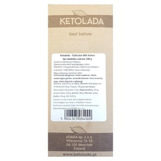 KETOLADA - czekolada słodzona erytrytolem bez dodatku cukru, 100g