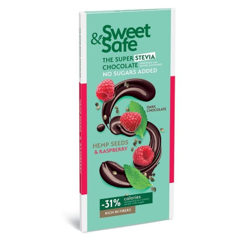 Deserowa czekolada - malina i ziarna konopi, słodzona stewią i erytrytolem Sweet&Safe, 90g